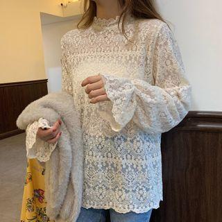 Bell-sleeve Lace Top As Shown In Figure - One Size