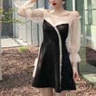 Off-shoulder Sheer Panel A-line Dress