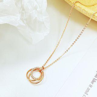 Hoop Rhinestone Pendant Stainless Steel Necklace 40 - Necklace - Gold - One Size