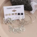 6 Pair Set: Butterfly / Faux Crystal / Alloy Earring (various Designs) Set Of 6 Pair - 55572 - Black & Silver - One Size