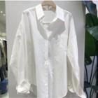 Long-sleeve Plain Dip-back Shirt White - One Size