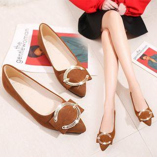 Metal Buckle Pointy Toe Flats