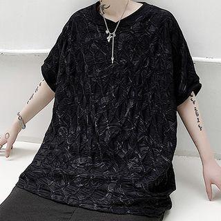 Crinkled Short-sleeve Oversize Top Black - One Size