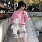 Crew-neck Sweater / Plaid Mini Straight-fit Skirt