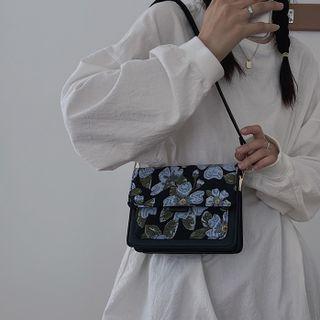 Floral Print Flap Crossbody Bag Floral - Blue & Black - One Size