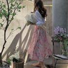Floral Flared Long Skirt Pink - One Size