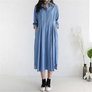 Pintuck Long Denim Shirtdress