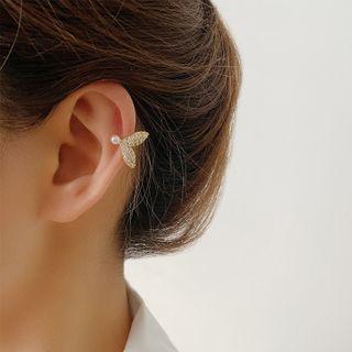 Rhinestone Ear Cuff 1 Pc - Pearl Fishs Non Ear Holes Clip On Earring - Gold - One Size