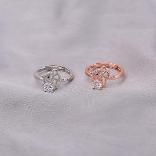925 Sterling Silver Rhinestone Mouse Ring