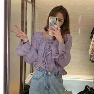 Square Neck Chiffon Top Light Purple - One Size