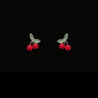 Acrylic Cherry Earring 1 Pair - S925 Silver Stud Earrings - Red - One Size
