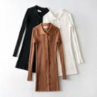 Long-sleeve Slim-fit Ribbed Dress