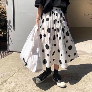 Dotted High-waist Midi A-line Skirt As Shown In Figure - One Size