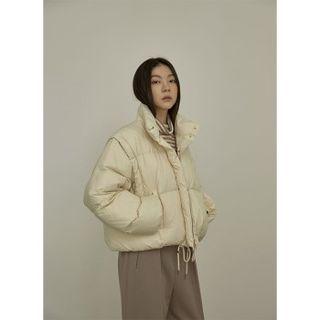 Drawstring-hem Two-way Puffer Jacket Black - One Size