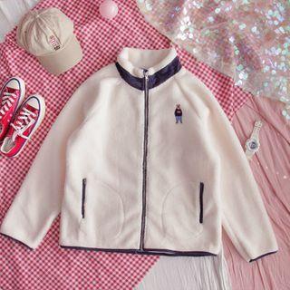 Bear Embroidered Fleece Zip-up Jacket