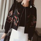 Embroidered Knit Zip Jacket