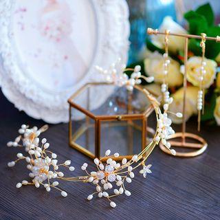 Faux Pearl Bridal Headband / Drop Clip-on Earring