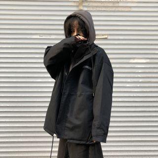 Plain Hooded Windbreaker Black - One Size