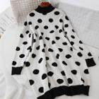Dotted Mock Neck Long Sweater White - One Size