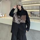 Long-sleeve Leopard Panel Button-up Shirt