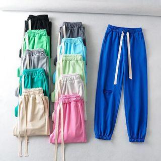 Distressed High Waist Wide Leg Jogger Sweatpants