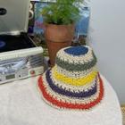 Multicolor-stripe Rattan Bucket Hat Beige - One Size