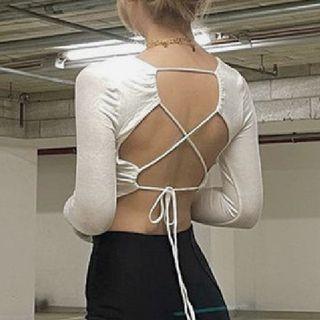 Long-sleeve Lace Up Cutout-back T-shirt