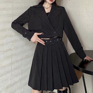 Double Breasted Cropped Blazer / Pleated Skirt