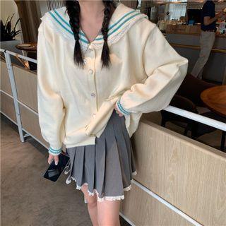 Sailor Collar Lace Trim Cardigan