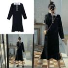 Long-sleeve Color Block Mermaid Dress Black - One Size