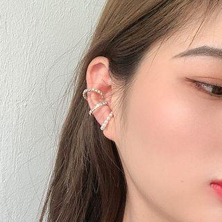 Rhinestone Faux Pearl Layered Cuff Earring 1 Pc - Gold - One Size