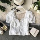 Puff-sleeve Eyelet Lace Crop Top