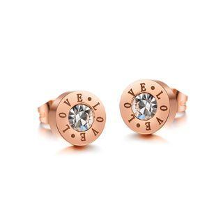 Fashion And Simple Plated Rose Gold Love Geometric Round 316l Stainless Steel Stud Earrings With Cubic Zircon Rose Gold - One Size