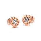 Fashion And Simple Plated Rose Gold Love Geometric Round 316l Stainless Steel Stud Earrings With Cubic Zircon Rose Gold - One Size