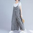 Plaid Spaghetti Strap Jumpsuit Black - One Size