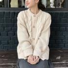 Crew-neck Loose-fit Cardigan Almond - One Size