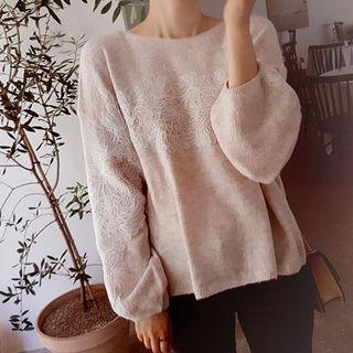 Wool Blend Lace-trim Knit Top