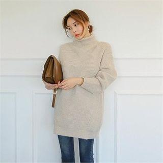 Mock-neck Pointelle-knit Long Sweater