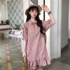 Check Short-sleeve Loose-fit Dress