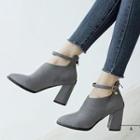 Block Heel Ankle Strap Ankle Boots