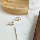 Faux Pearl Rhinestone Earring 1 Pair - 925 Silver - White & Gold - One Size