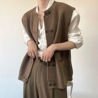 Sleeveless Double Breasted Cardigan
