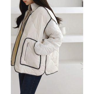 Set: Quilted-sleeve Rib-knit Jacket + Quilted Vest