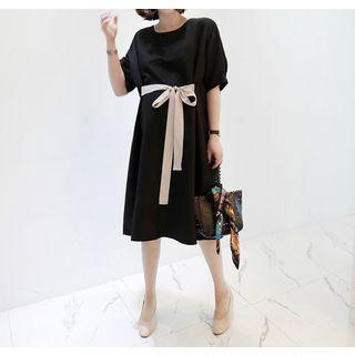 Tie-waist Linen Blend Midi Dress