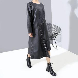 Faux Leather Midi Pullover Dress Black - One Size