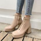 Genuine Leather Chunky-heel Lace-up Ankle Boots