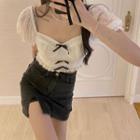 Bow Lace Cropped Blouse