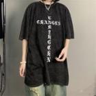 Couple Matching Short Sleeve Lettering Washed T-shirt