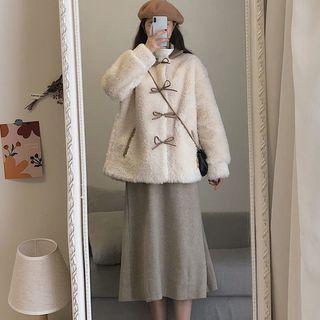 Bow Fleece Jacket / Midi A-line Skirt