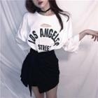 3/4-sleeve Lettering Top / A-line Mini Skirt